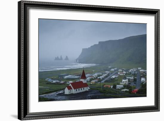 View over the Village of Vik on a Rainy Day, Iceland, Polar Regions-Yadid Levy-Framed Photographic Print