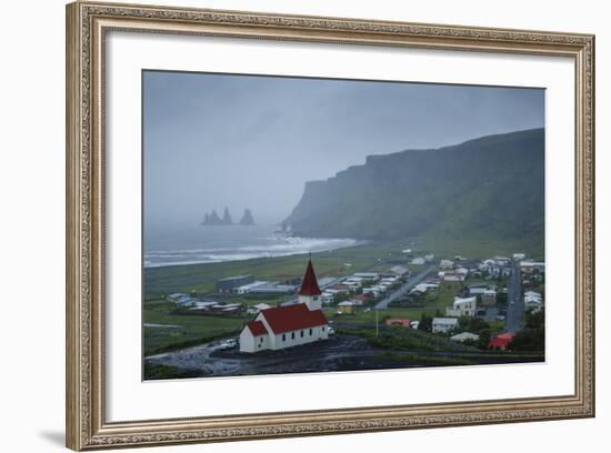 View over the Village of Vik on a Rainy Day, Iceland, Polar Regions-Yadid Levy-Framed Photographic Print