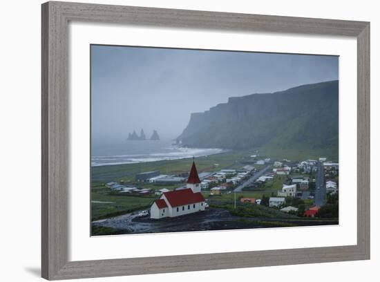 View over the Village of Vik on a Rainy Day, Iceland, Polar Regions-Yadid Levy-Framed Photographic Print