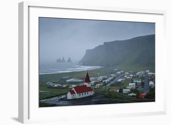 View over the Village of Vik on a Rainy Day, Iceland, Polar Regions-Yadid Levy-Framed Photographic Print