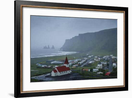 View over the Village of Vik on a Rainy Day, Iceland, Polar Regions-Yadid Levy-Framed Photographic Print