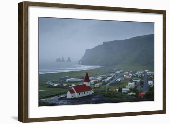 View over the Village of Vik on a Rainy Day, Iceland, Polar Regions-Yadid Levy-Framed Photographic Print