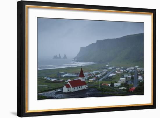 View over the Village of Vik on a Rainy Day, Iceland, Polar Regions-Yadid Levy-Framed Photographic Print