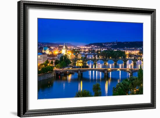 View over the Vltava River and Bridges in Prague-David Ionut-Framed Photographic Print