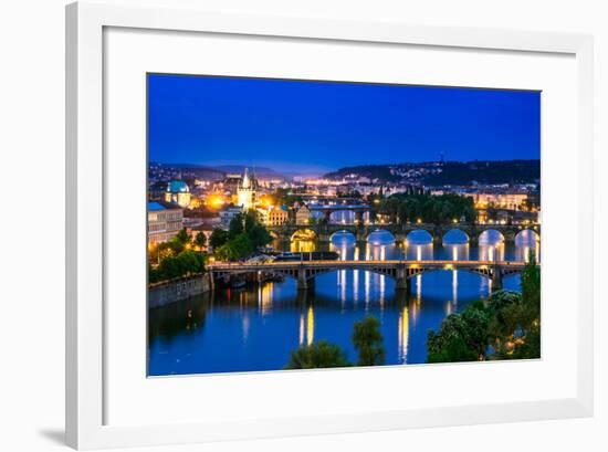 View over the Vltava River and Bridges in Prague-David Ionut-Framed Photographic Print