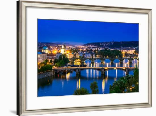 View over the Vltava River and Bridges in Prague-David Ionut-Framed Photographic Print