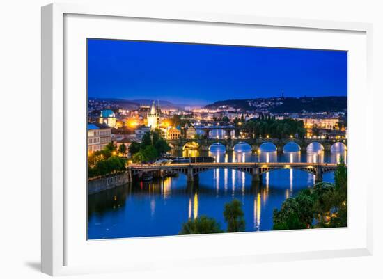 View over the Vltava River and Bridges in Prague-David Ionut-Framed Photographic Print