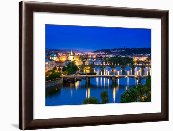 View over the Vltava River and Bridges in Prague-David Ionut-Framed Photographic Print