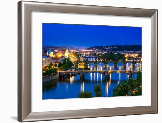 View over the Vltava River and Bridges in Prague-David Ionut-Framed Photographic Print