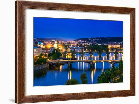 View over the Vltava River and Bridges in Prague-David Ionut-Framed Photographic Print