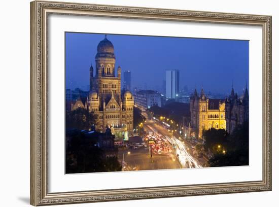 View over Victoria Terminus and Central Mumbai at Dusk, Mumbai, India-Peter Adams-Framed Photographic Print