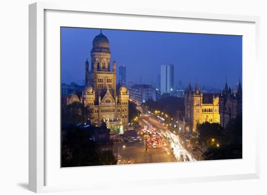 View over Victoria Terminus and Central Mumbai at Dusk, Mumbai, India-Peter Adams-Framed Photographic Print