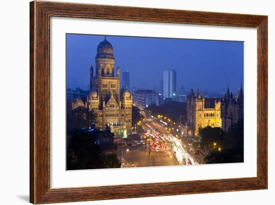 View over Victoria Terminus and Central Mumbai at Dusk, Mumbai, India-Peter Adams-Framed Photographic Print