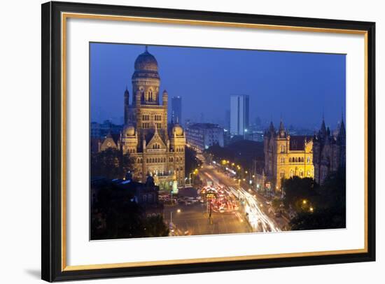 View over Victoria Terminus and Central Mumbai at Dusk, Mumbai, India-Peter Adams-Framed Photographic Print