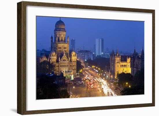 View over Victoria Terminus or Chhatrapati Shivaji Terminus and Central Mumbai-Peter Adams-Framed Photographic Print