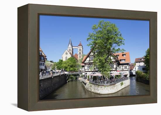 View over Wehrneckarkanal Chanel to St. Dionysius Church (Stadtkirche St. Dionys)-Markus Lange-Framed Premier Image Canvas