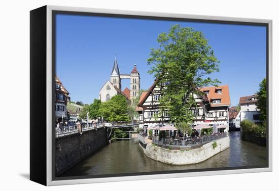 View over Wehrneckarkanal Chanel to St. Dionysius Church (Stadtkirche St. Dionys)-Markus Lange-Framed Premier Image Canvas