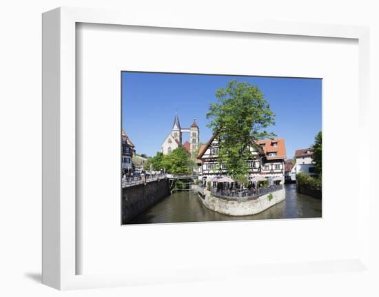 View over Wehrneckarkanal Chanel to St. Dionysius Church (Stadtkirche St. Dionys)-Markus Lange-Framed Photographic Print