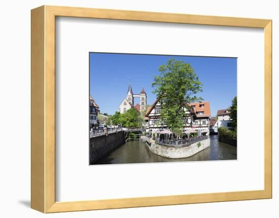 View over Wehrneckarkanal Chanel to St. Dionysius Church (Stadtkirche St. Dionys)-Markus Lange-Framed Photographic Print
