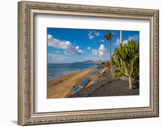 View overlooking Playa Grande beach and Atlantic Ocean, Puerto del Carmen, Lanzarote, Las Palmas-Frank Fell-Framed Photographic Print