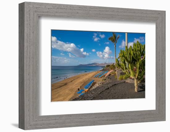 View overlooking Playa Grande beach and Atlantic Ocean, Puerto del Carmen, Lanzarote, Las Palmas-Frank Fell-Framed Photographic Print