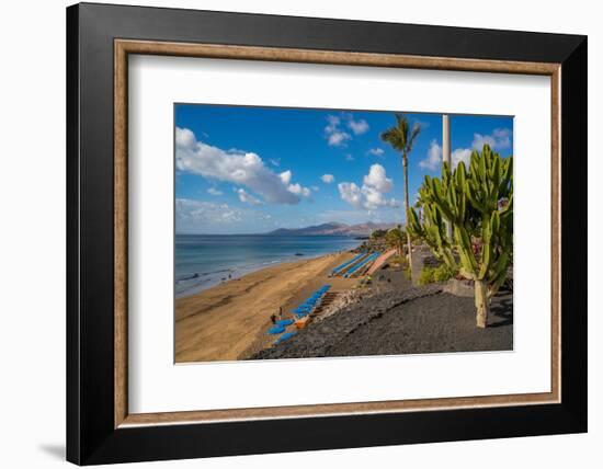 View overlooking Playa Grande beach and Atlantic Ocean, Puerto del Carmen, Lanzarote, Las Palmas-Frank Fell-Framed Photographic Print