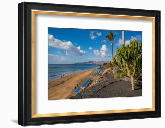 View overlooking Playa Grande beach and Atlantic Ocean, Puerto del Carmen, Lanzarote, Las Palmas-Frank Fell-Framed Photographic Print