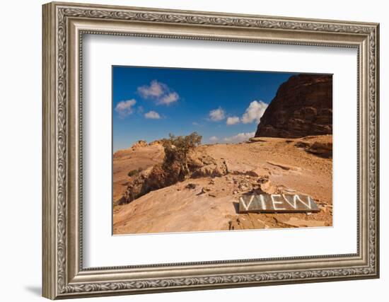 View point sign, Ad Deir Monastery, Ancient Nabatean City of Petra, Wadi Musa, Ma'an Governorate...-null-Framed Photographic Print