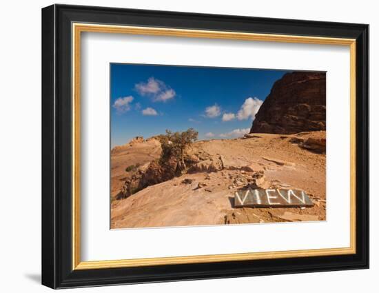 View point sign, Ad Deir Monastery, Ancient Nabatean City of Petra, Wadi Musa, Ma'an Governorate...-null-Framed Photographic Print