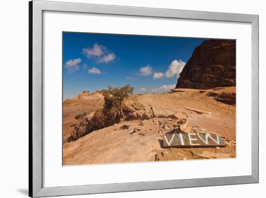 View point sign, Ad Deir Monastery, Ancient Nabatean City of Petra, Wadi Musa, Ma'an Governorate...-null-Framed Photographic Print