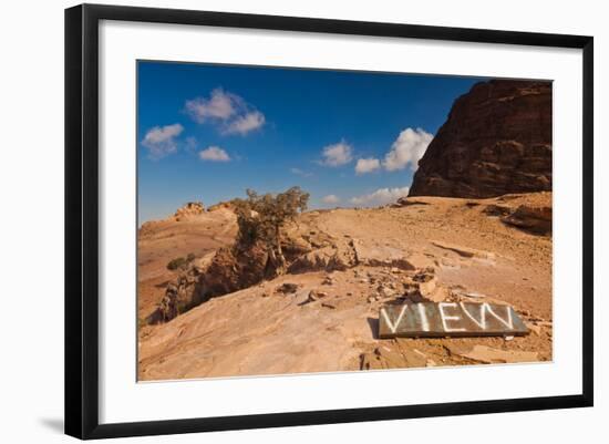 View point sign, Ad Deir Monastery, Ancient Nabatean City of Petra, Wadi Musa, Ma'an Governorate...-null-Framed Photographic Print