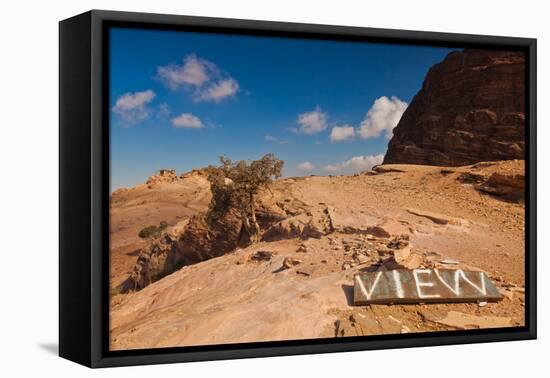 View point sign, Ad Deir Monastery, Ancient Nabatean City of Petra, Wadi Musa, Ma'an Governorate...-null-Framed Premier Image Canvas