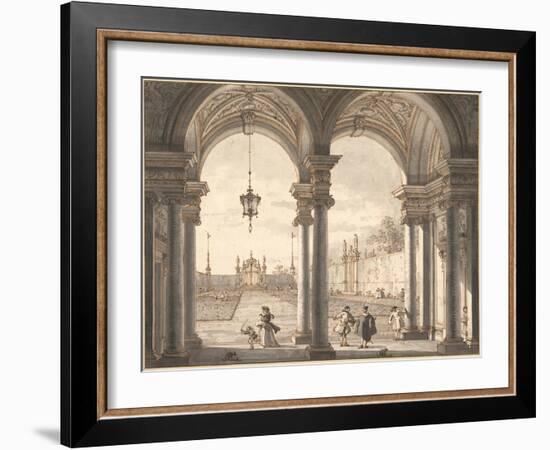 View Through a Baroque Colonnade into a Garden, 1760-1768-Canaletto-Framed Giclee Print