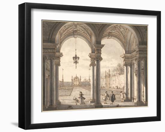 View Through a Baroque Colonnade into a Garden, 1760-1768-Canaletto-Framed Giclee Print