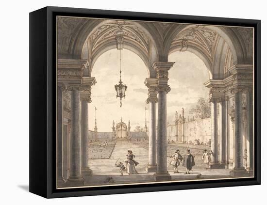 View Through a Baroque Colonnade into a Garden, 1760-1768-Canaletto-Framed Premier Image Canvas