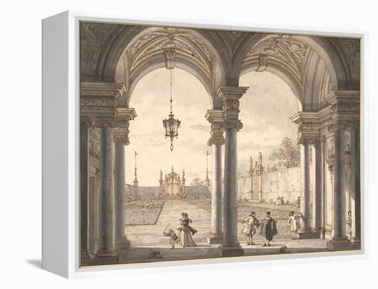 View Through a Baroque Colonnade into a Garden, 1760-1768-Canaletto-Framed Premier Image Canvas