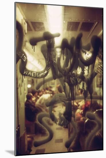 View Through a Graffiti Fogged Window into a New York City Subway Car, May 1973-null-Mounted Photo