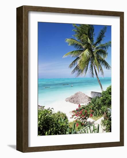 View Through Palm Trees Towards Beach and Indian Ocean, Jambiani, Island of Zanzibar, Tanzania-Lee Frost-Framed Photographic Print