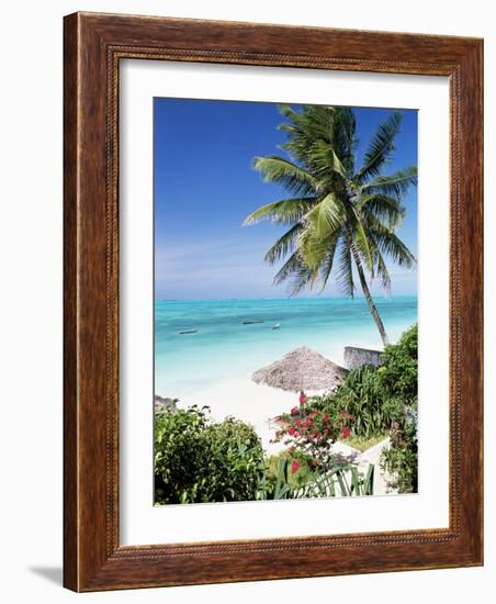 View Through Palm Trees Towards Beach and Indian Ocean, Jambiani, Island of Zanzibar, Tanzania-Lee Frost-Framed Photographic Print