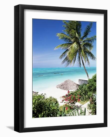 View Through Palm Trees Towards Beach and Indian Ocean, Jambiani, Island of Zanzibar, Tanzania-Lee Frost-Framed Photographic Print