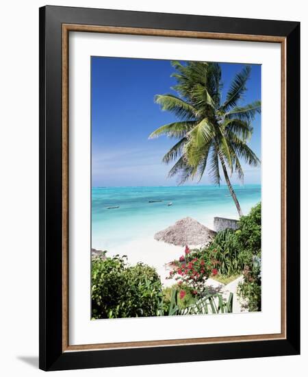 View Through Palm Trees Towards Beach and Indian Ocean, Jambiani, Island of Zanzibar, Tanzania-Lee Frost-Framed Photographic Print