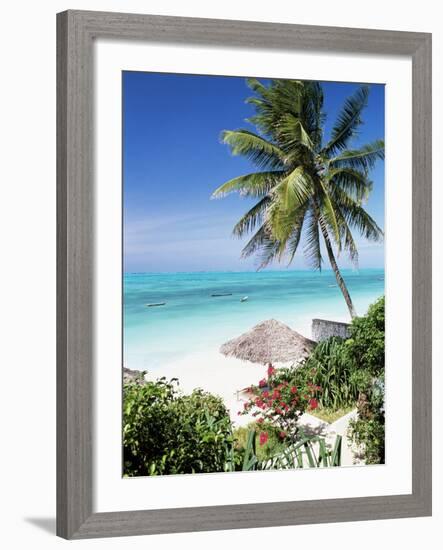 View Through Palm Trees Towards Beach and Indian Ocean, Jambiani, Island of Zanzibar, Tanzania-Lee Frost-Framed Photographic Print