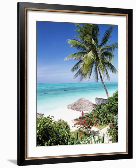 View Through Palm Trees Towards Beach and Indian Ocean, Jambiani, Island of Zanzibar, Tanzania-Lee Frost-Framed Photographic Print