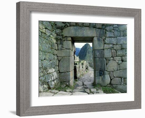 View Through Stone Doorway of the Inca Ruins of Machu Picchu in the Andes Mountains, Peru-Jim Zuckerman-Framed Photographic Print