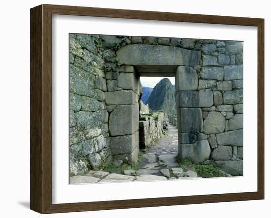 View Through Stone Doorway of the Inca Ruins of Machu Picchu in the Andes Mountains, Peru-Jim Zuckerman-Framed Photographic Print