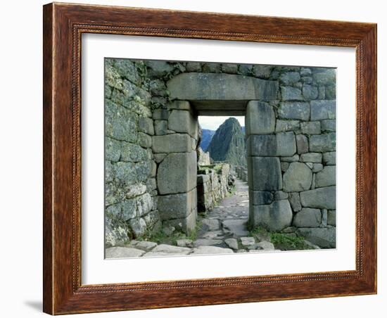 View Through Stone Doorway of the Inca Ruins of Machu Picchu in the Andes Mountains, Peru-Jim Zuckerman-Framed Photographic Print