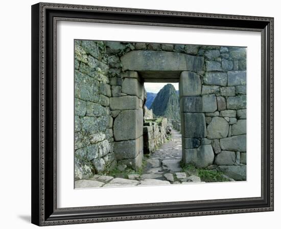 View Through Stone Doorway of the Inca Ruins of Machu Picchu in the Andes Mountains, Peru-Jim Zuckerman-Framed Photographic Print