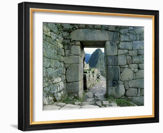 View Through Stone Doorway of the Inca Ruins of Machu Picchu in the Andes Mountains, Peru-Jim Zuckerman-Framed Photographic Print