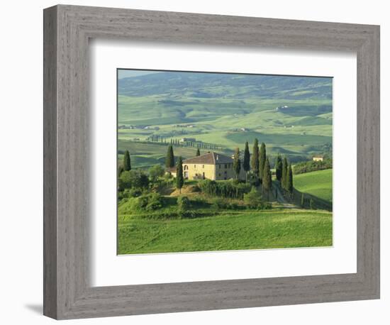 View to Farmhouse in Rolling Hills, Val D'Orcia, San Quirico D'Orcia, Tuscany, Italy, Europe-Tomlinson Ruth-Framed Photographic Print