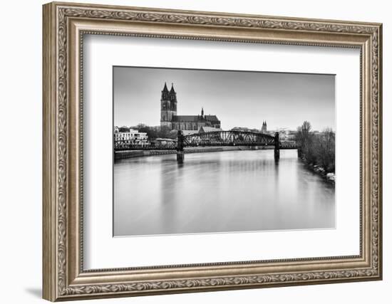 View to Magdeburg from Sternenbrucke Bridge, Sachsen-Anhalt, Germany-Steve Simon-Framed Photographic Print